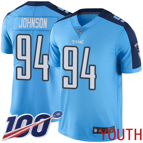 Tennessee Titans Limited Light Blue Youth Austin Johnson Jersey NFL Football #94 100th Season Rush Vapor Untouchable->youth nfl jersey->Youth Jersey